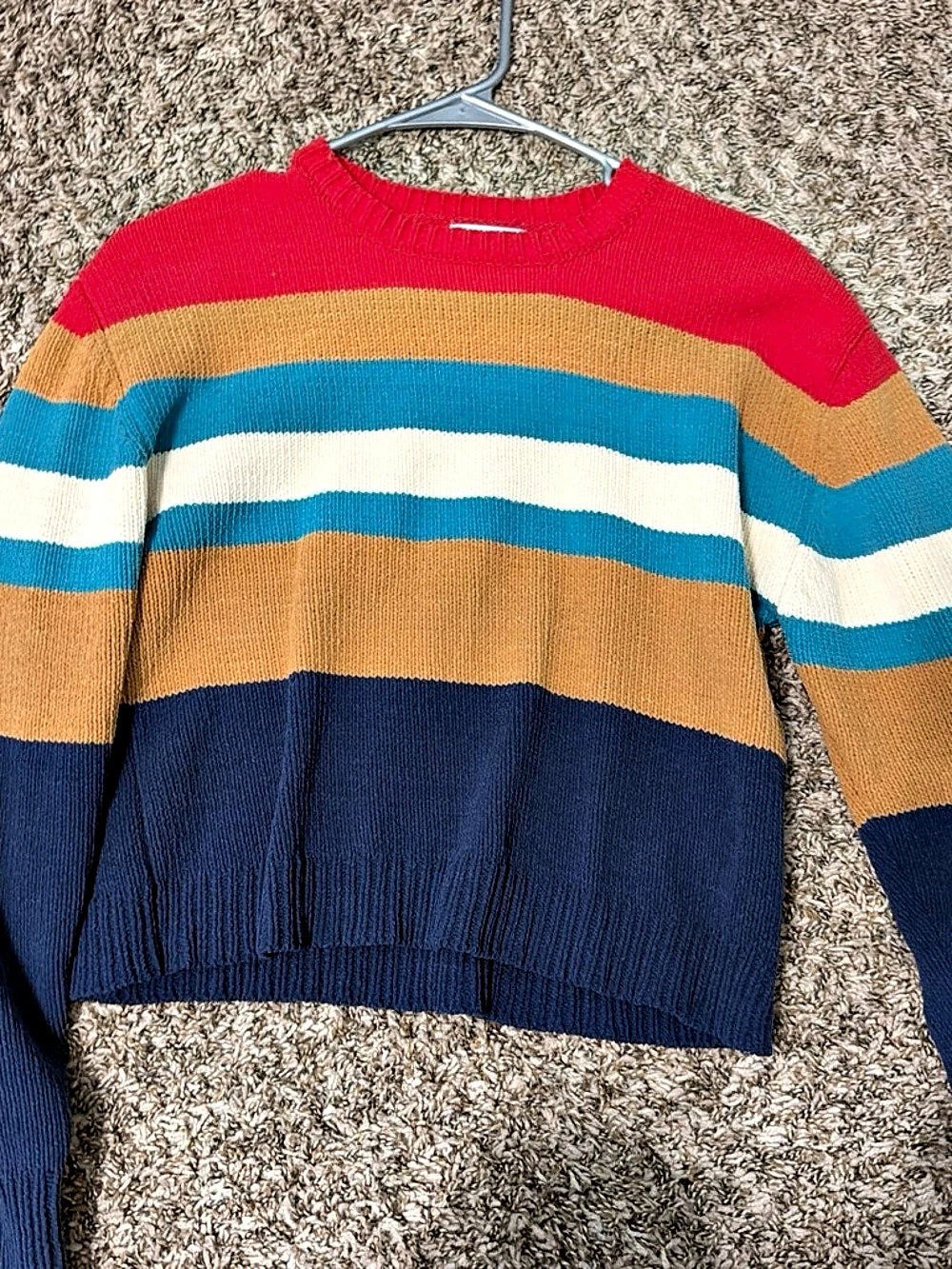 Striped Crewneck Sweater in Red & Brown Like New